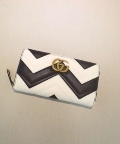 Replica Gucci Black/White GG Marmont Zip Around Wallet 2