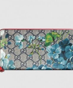 Replica Gucci Blue GG Blooms Zip Around Wallet