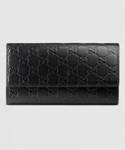 Replica Gucci Continental Flap Wallet In Black Guccissima Leather