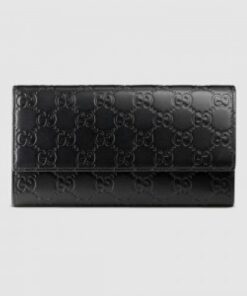 Replica Gucci Continental Flap Wallet In Black Guccissima Leather 2