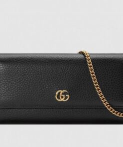 Replica Gucci GG Marmont Leather Chain Wallet ‎546585 Black 2018