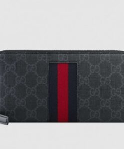 Replica Gucci Zip Around Wallet In Black GG Supreme Web