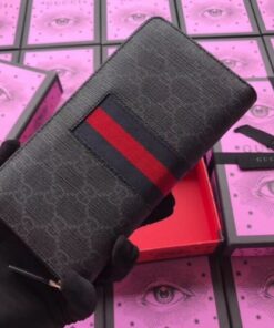 Replica Gucci Zip Around Wallet In Black GG Supreme Web 2