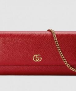 Replica Gucci GG Marmont Leather Chain Wallet ‎546585 Red 2018