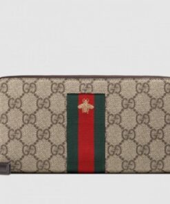 Replica Gucci Zip Around Wallet In Web Bee GG Supreme