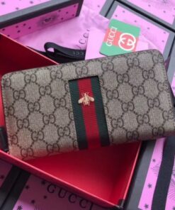 Replica Gucci Zip Around Wallet In Web Bee GG Supreme 2