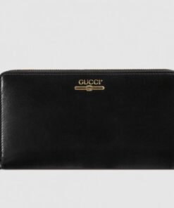 Replica Gucci Zip Around Wallet With Gucci Logo In Black Leather