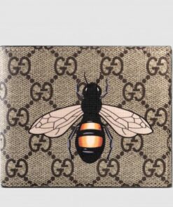 Replica Gucci Bee Print GG Supreme Bi-fold Wallet 383