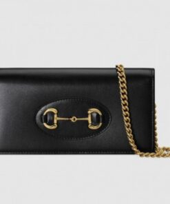 Replica Gucci Horsebit 1955 Wallet With Chain In Black Leather