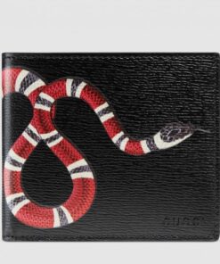 Replica Gucci Black Kingsnake Print Leather Bi-fold Wallet