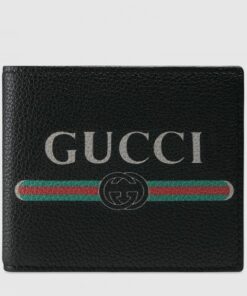 Replica Gucci Black Print Leather Bi-fold Wallet