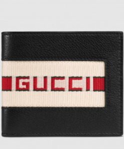 Replica Gucci Black Stripe Leather Bi-fold Wallet