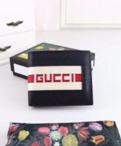 Replica Gucci Black Stripe Leather Bi-fold Wallet 2