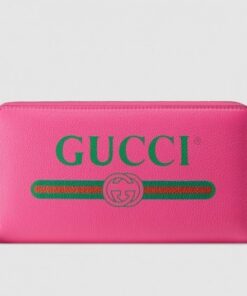 Replica Gucci Pink Print Leather Zip Around Wallet