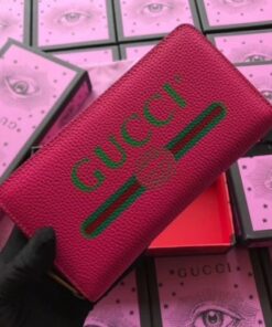 Replica Gucci Pink Print Leather Zip Around Wallet 2