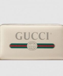 Replica Gucci Print Vintage Logo Grained Leather Zip Around Wallet 496317 White