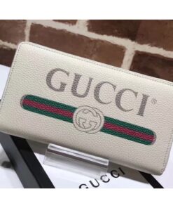 Replica Gucci Print Vintage Logo Grained Leather Zip Around Wallet 496317 White 2