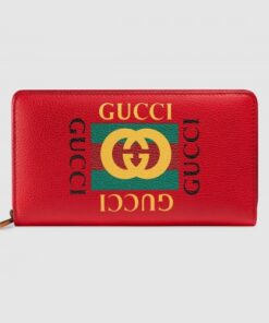 Replica Gucci Red Print Leather Zip Around Wallet