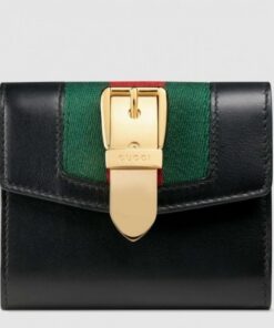 Replica Gucci Sylvie Flap Wallet In Black Leather