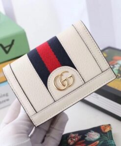 Replica Gucci Web Ophidia Card Case Wallet 523155 Leather White 2019 delihang-9061516 2