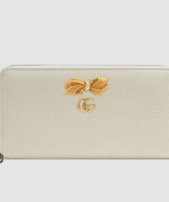 Replica Gucci White Leather Zip Around Wallet With Bow