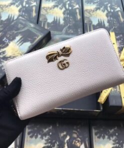 Replica Gucci White Leather Zip Around Wallet With Bow 2