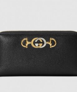 Replica Gucci Zumi Grainy Leather Zip Around Wallet 570661 Black 2019