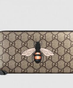 Replica Gucci Bee Print GG Supreme Zip Around Wallet