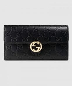 Replica Gucci Icon Continental Wallet In Black Guccissima Leather