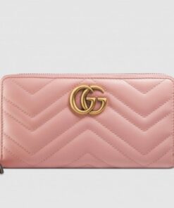 Replica Gucci Light Pink GG Marmont Zip Around Wallet