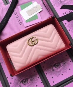 Replica Gucci Light Pink GG Marmont Zip Around Wallet 2