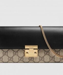 Replica Gucci Padlock GG Canvas and Calfskin Continental Chain Wallet 453506 Black