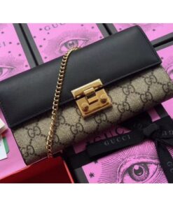 Replica Gucci Padlock GG Canvas and Calfskin Continental Chain Wallet 453506 Black 2