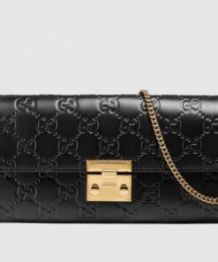 Replica Gucci Padlock GG Signature Leather Continental Chain Wallet 453506 Black