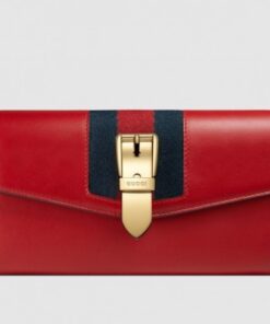 Replica Gucci Web Sylvie Leather Continental Wallet 476084 Red 2017 DLX-791803