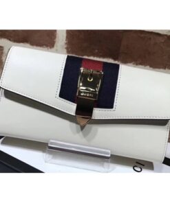 Replica Gucci Web Sylvie Leather Continental Wallet 476084 White 2017 2