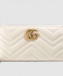 Replica Gucci White GG Marmont Zip Around Wallet