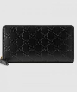 Replica Gucci Zip Around Wallet In Black Guccissima Leather