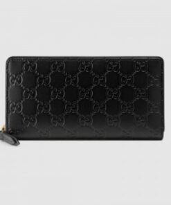 Replica Gucci Zip Around Wallet In Black Guccissima Leather 2