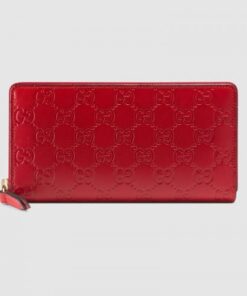 Replica Gucci Zip Around Wallet In Red Guccissima Leather