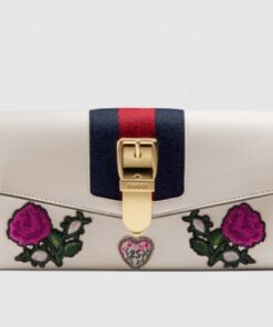 Replica Gucci Sylvie Embroidered Leather Continental Wallet