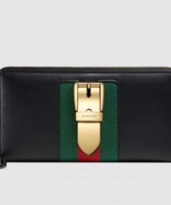 Replica Gucci Sylvie Zip Around Wallet In Black Leather