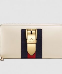 Replica Gucci Sylvie Zip Around Wallet In White Leather