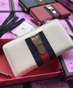 Replica Gucci Sylvie Zip Around Wallet In White Leather 2