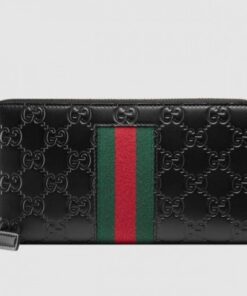 Replica Gucci Black Signature Web Zip Around Wallet