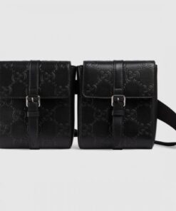 Replica Gucci Belt Bag In Black GG Embossed Leather