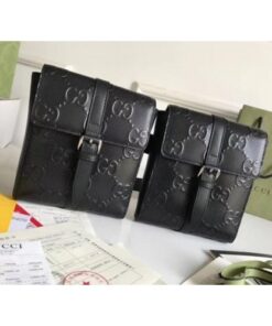 Replica Gucci Belt Bag In Black GG Embossed Leather 2