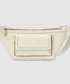 Replica Replica Gucci Belt Bag In White GG Embossed Perforated Leather