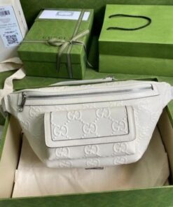 Replica Replica Gucci Belt Bag In White GG Embossed Perforated Leather 2