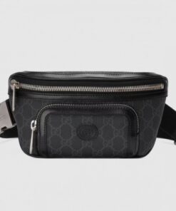 Replica Replica Gucci Black GG Supreme Belt Bag with Interlocking G